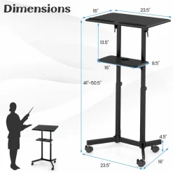 Tangkula Mobile Lectern Podium, Height-Adjustable Rolling Laptop cart with Tilting Top, Storage Tray & Cup Holder