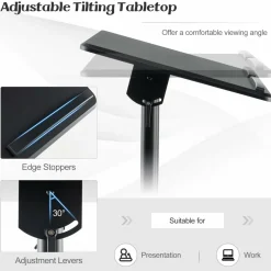 Tangkula Mobile Lectern Podium, Height-Adjustable Rolling Laptop cart with Tilting Top, Storage Tray & Cup Holder