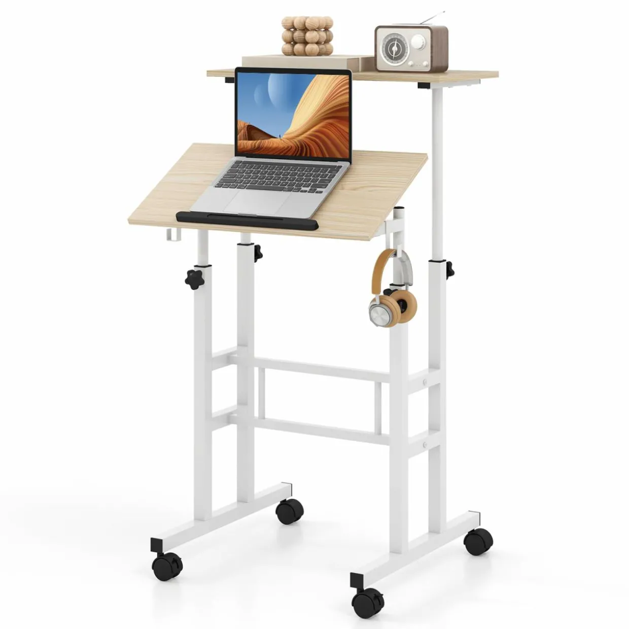 Tangkula Mobile Stand Up Desk, Adjustable Computer Desk, Height Adjustable and Special Tilting Surface Design