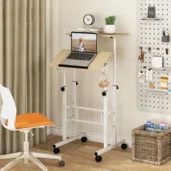 Tangkula Mobile Stand Up Desk, Adjustable Computer Desk, Height Adjustable and Special Tilting Surface Design