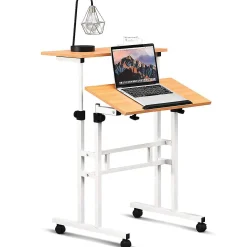 Tangkula Mobile Stand Up Desk, Adjustable Computer Desk, Height Adjustable and Special Tilting Surface Design