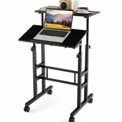 Tangkula Mobile Stand Up Desk, Adjustable Computer Desk, Height Adjustable and Special Tilting Surface Design