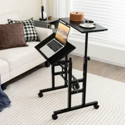 Tangkula Mobile Stand Up Desk, Adjustable Computer Desk, Height Adjustable and Special Tilting Surface Design