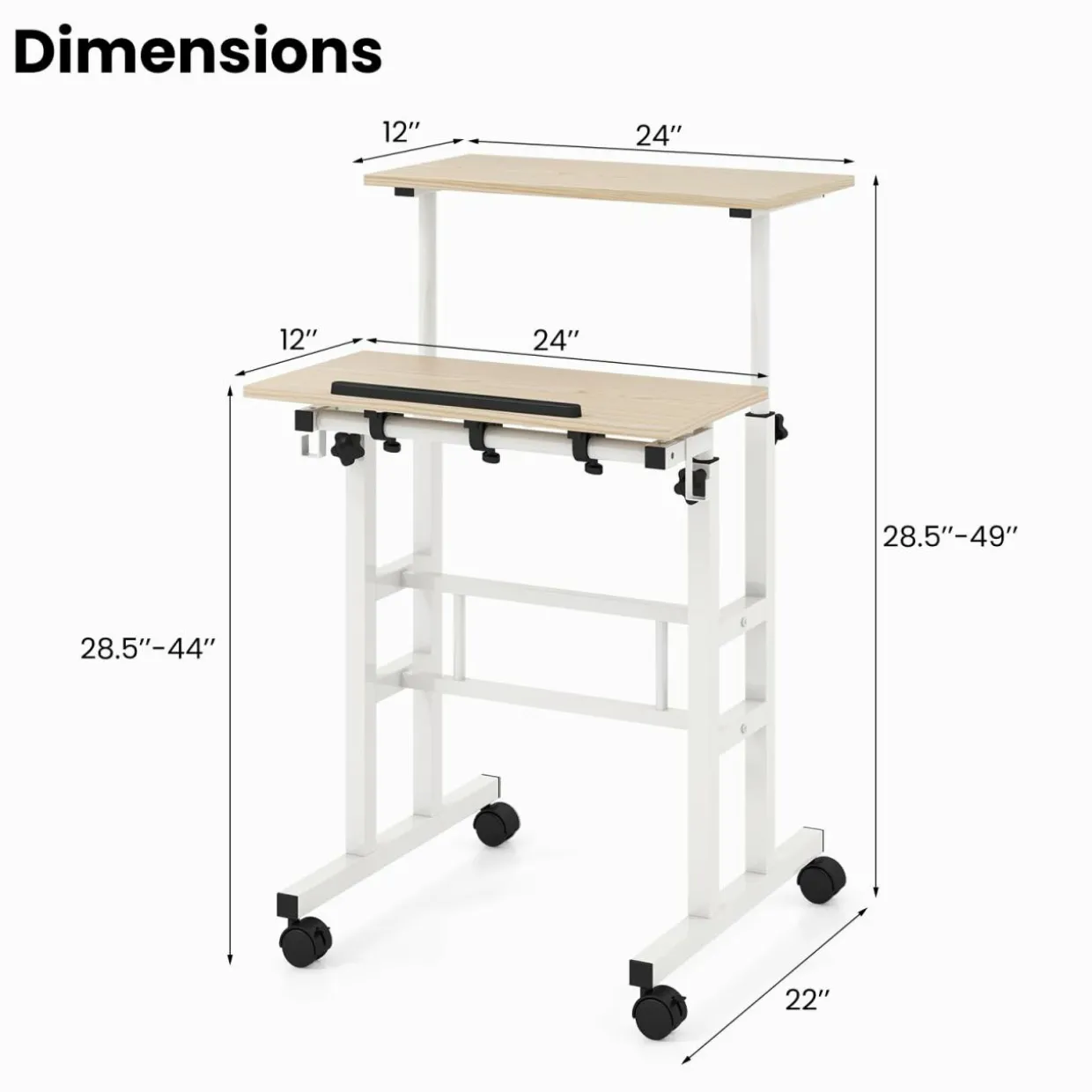 Tangkula Mobile Stand Up Desk, Adjustable Computer Desk, Height Adjustable and Special Tilting Surface Design