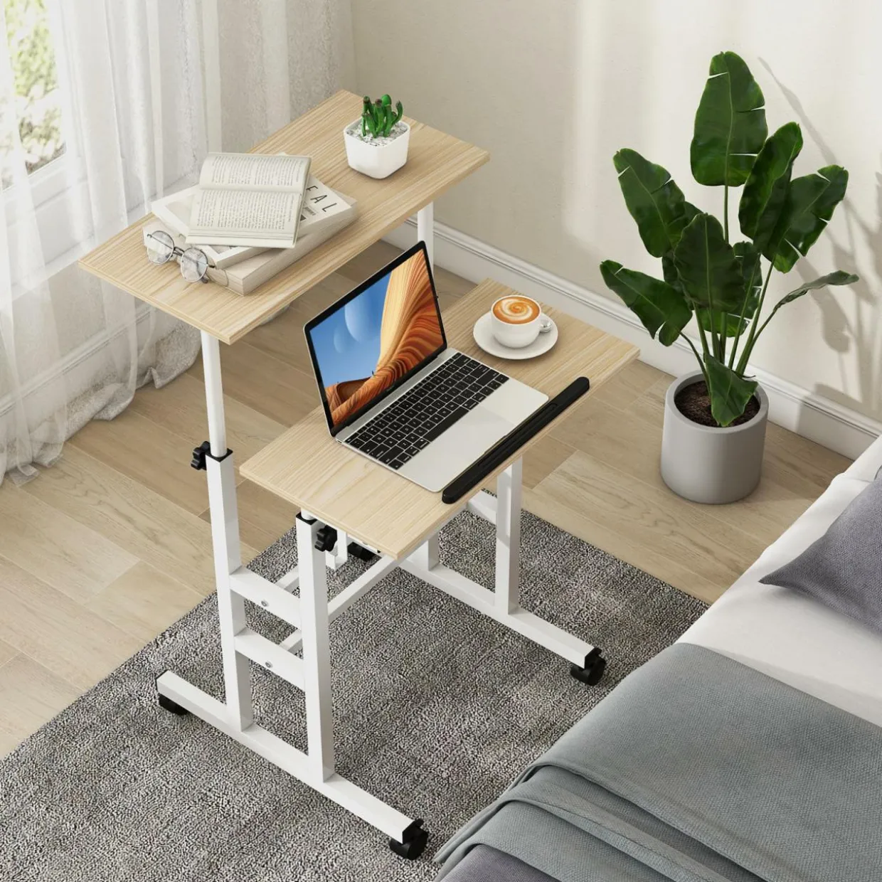 Tangkula Mobile Stand Up Desk, Adjustable Computer Desk, Height Adjustable and Special Tilting Surface Design