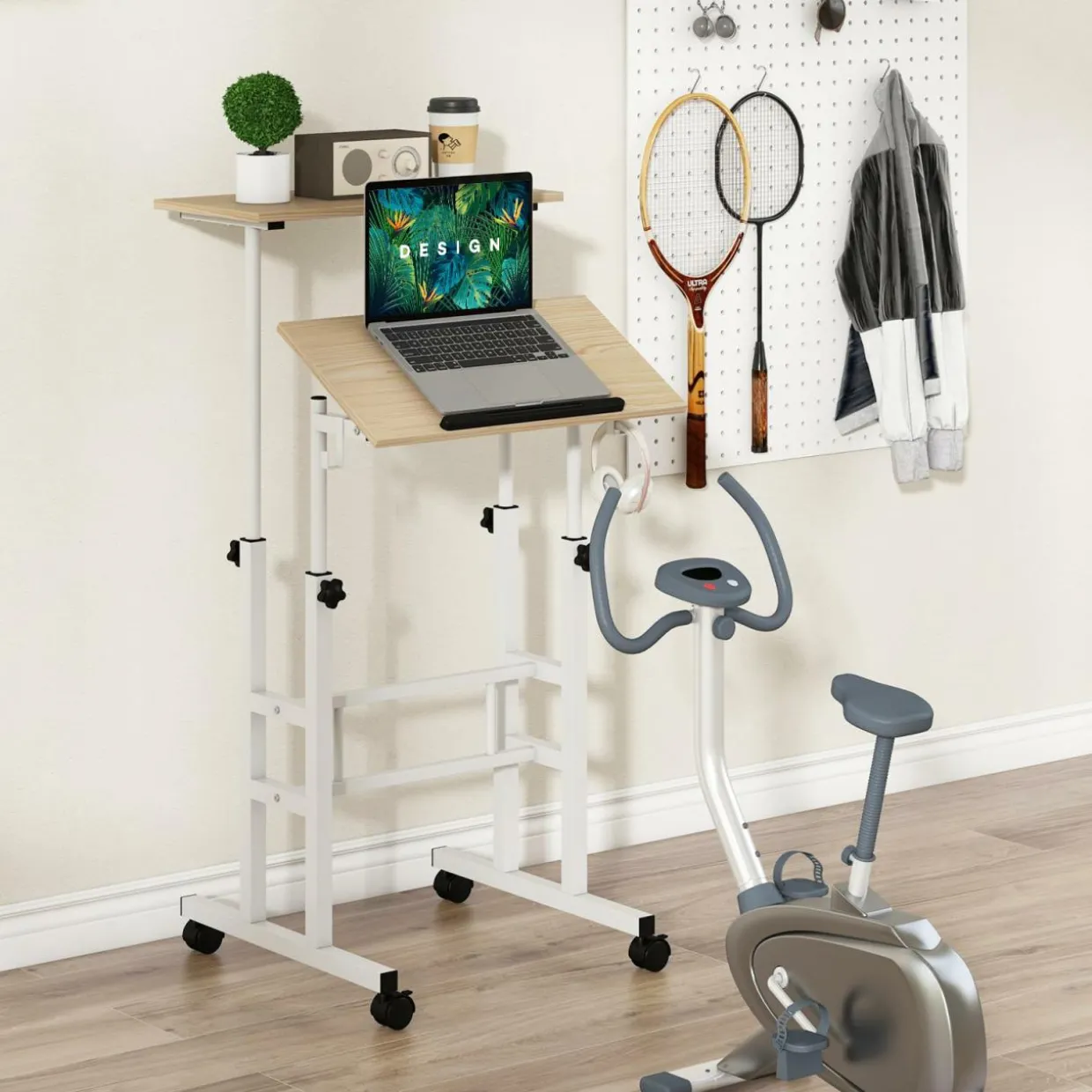 Tangkula Mobile Stand Up Desk, Adjustable Computer Desk, Height Adjustable and Special Tilting Surface Design