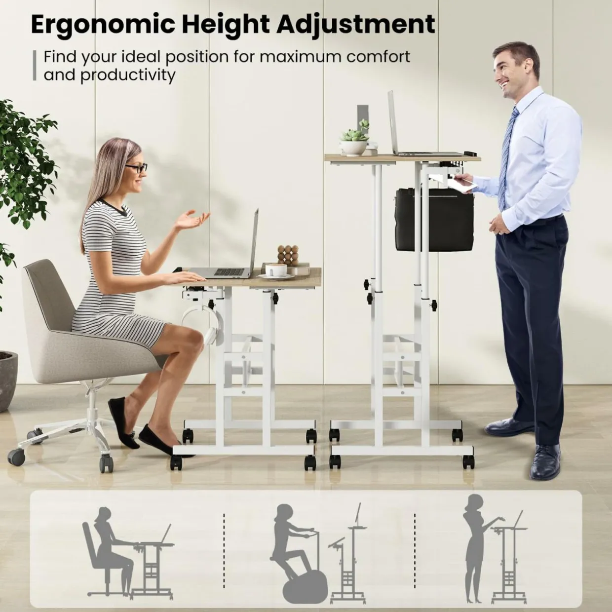Tangkula Mobile Stand Up Desk, Adjustable Computer Desk, Height Adjustable and Special Tilting Surface Design