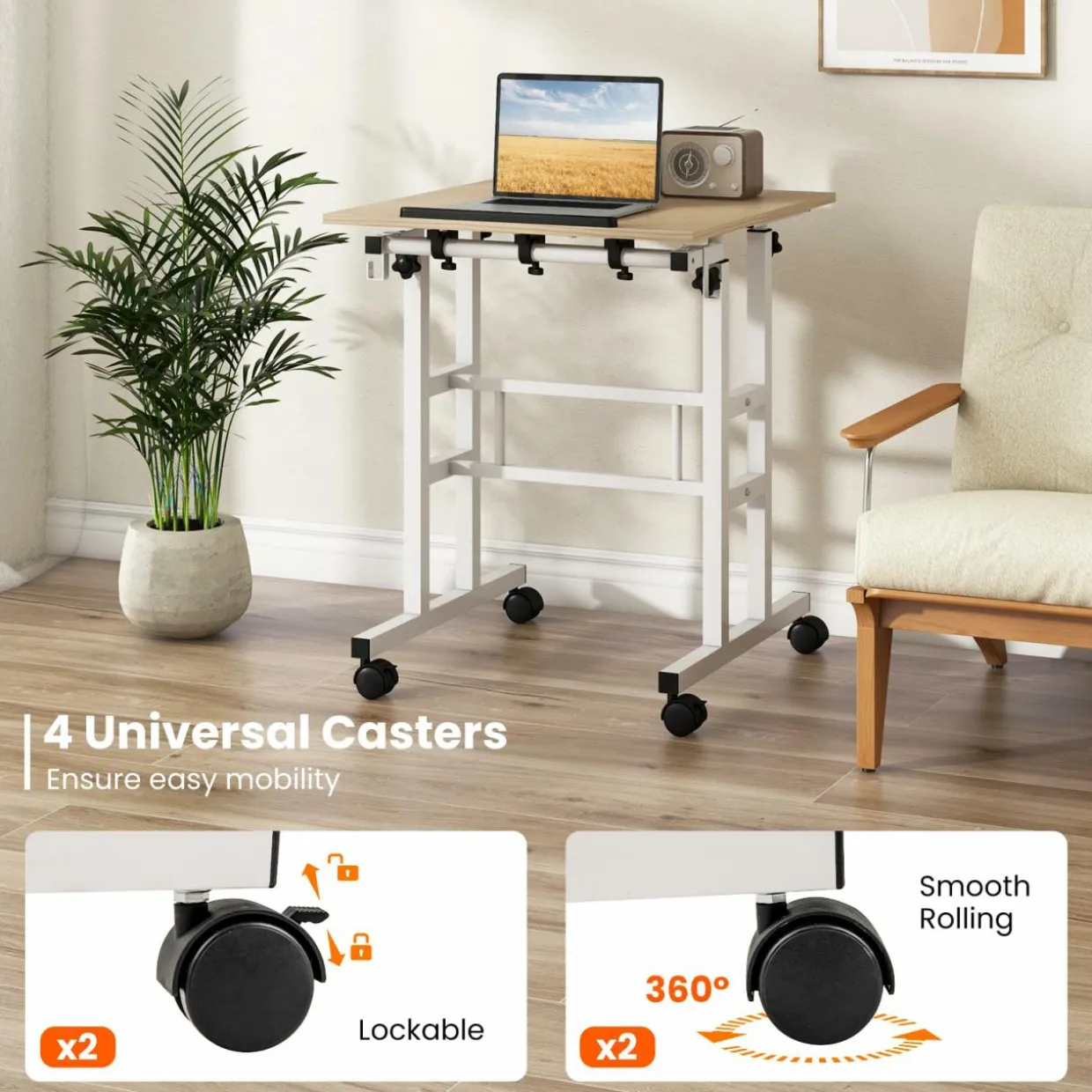 Tangkula Mobile Stand Up Desk, Adjustable Computer Desk, Height Adjustable and Special Tilting Surface Design