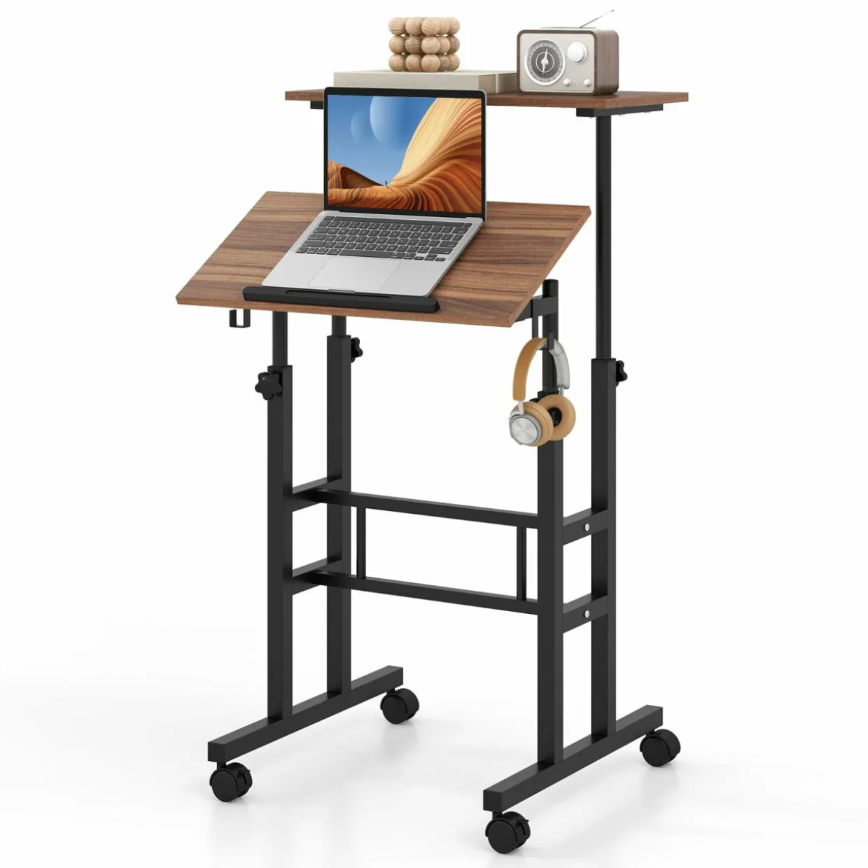 Tangkula Mobile Stand Up Desk, Adjustable Computer Desk, Height Adjustable and Special Tilting Surface Design