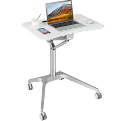 Tangkula Mobile Standing Desk, Pneumatic Sit Stand Laptop Desk with Tablet Holder & 4 Rolling Casters