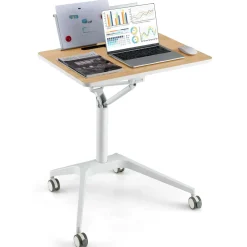 Tangkula Mobile Standing Desk, Height Adjustable Sit to Stand Desk with Detachable Holder