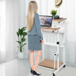 Tangkula Mobile Standing Desk, Height Adjustable Laptop Cart Computer Workstation