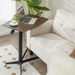 Tangkula Mobile Standing Desk, Height Adjustable Overbed Table, Pneumatic Bedside Table