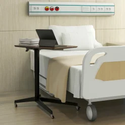 Tangkula Mobile Standing Desk, Height Adjustable Overbed Table, Pneumatic Bedside Table