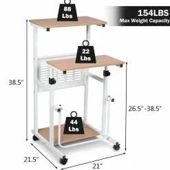 Tangkula Mobile Standing Desk, Height Adjustable Laptop Cart Computer Workstation