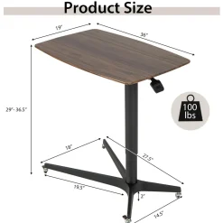 Tangkula Mobile Standing Desk, Height Adjustable Overbed Table, Pneumatic Bedside Table