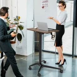 Tangkula Mobile Standing Desk, Height Adjustable Laptop Stand with Anti-Fall Baffle