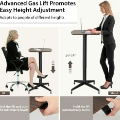 Tangkula Mobile Standing Desk, Height Adjustable Overbed Table, Pneumatic Bedside Table