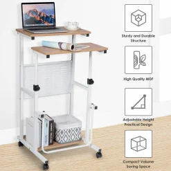Tangkula Mobile Standing Desk, Height Adjustable Laptop Cart Computer Workstation