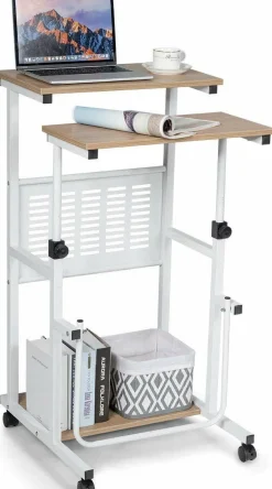 Tangkula Mobile Standing Desk, Height Adjustable Laptop Cart Computer Workstation
