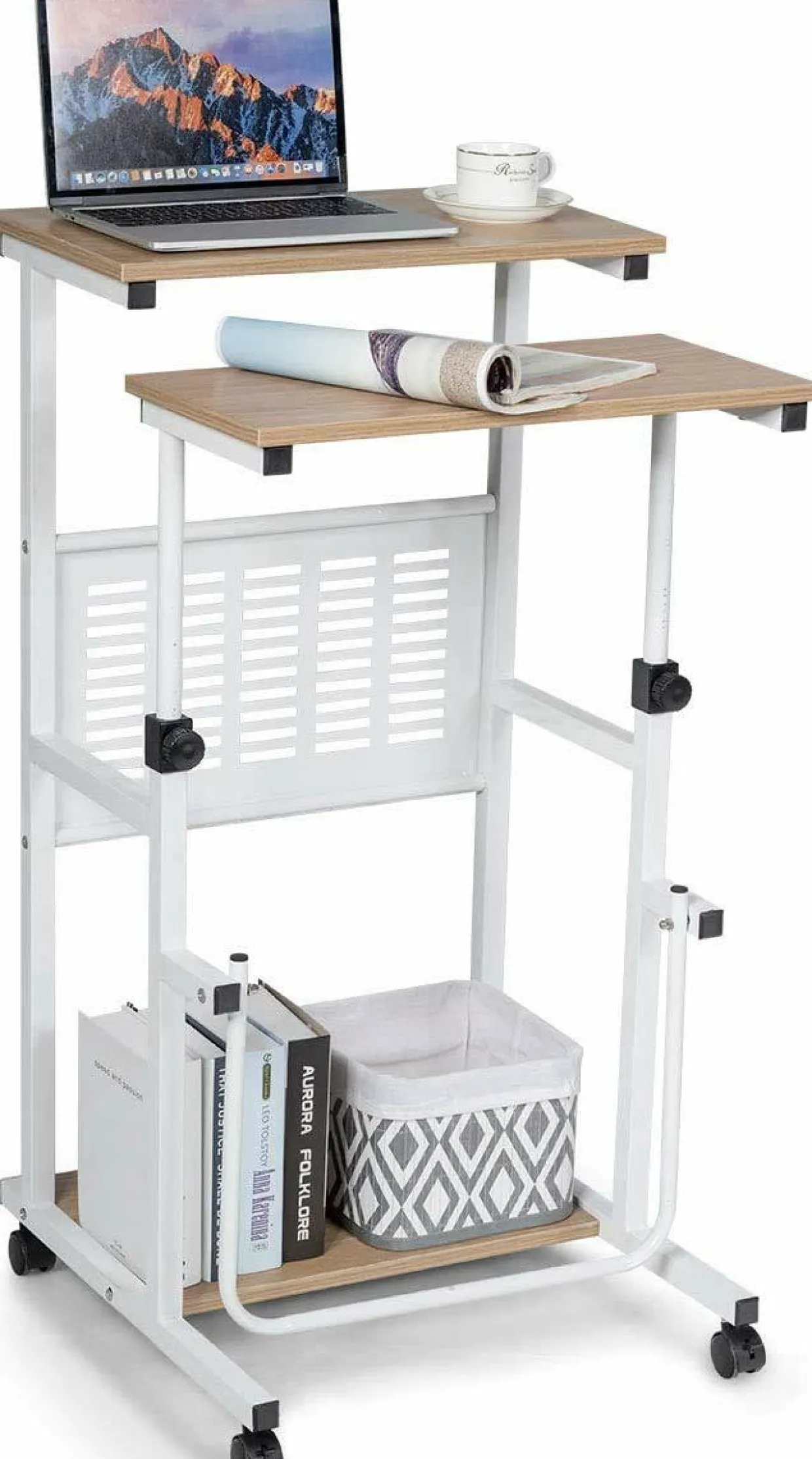 Tangkula Mobile Standing Desk, Height Adjustable Laptop Cart Computer Workstation