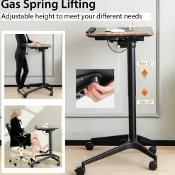 Tangkula Mobile Standing Desk, Height Adjustable Laptop Stand with Anti-Fall Baffle