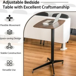 Tangkula Mobile Standing Desk, Height Adjustable Overbed Table, Pneumatic Bedside Table