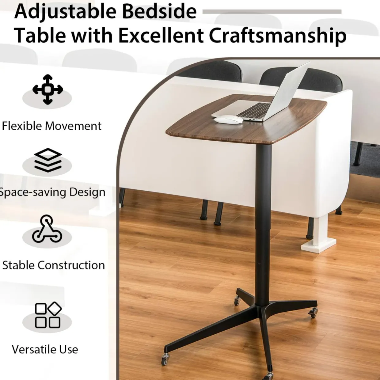Tangkula Mobile Standing Desk, Height Adjustable Overbed Table, Pneumatic Bedside Table