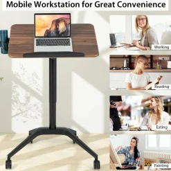 Tangkula Mobile Standing Desk, Height Adjustable Laptop Stand with Anti-Fall Baffle