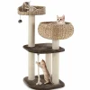 Tangkula Modern Cat Tree for Indoor Cats, 41 Inch Tall Cat Tree with Hand-Made Wicker Cat Condo & Top Perch for Large Cats