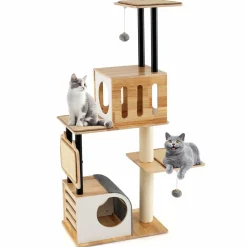 Tangkula Modern Cat Tree, Tall Multi-Level Cat Tower with Double Condos, Jumping Platforms