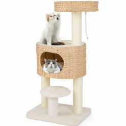 Tangkula Modern Cat Tree, 41 Inch Multi-Level Cat Tower with Cattail Fluff Condo & Top Perch