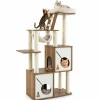 Tangkula Modern Cat Tree, 57 Inch Wood Cat Tower with Sisal Scratching Posts, Padded Top Perch