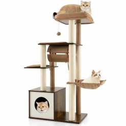 Tangkula Modern Cat Tree for Indoor Cats, 53 Inch Tall Cat Tree Tower with Hammock, Sisal Scratching Posts, Top Perch, Tunnel & Cat Condo