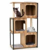 Tangkula Modern Cat Tree, 52 Inch Wooden Cat Condos with Metal Frame, Sisal Scratching Posts & Board
