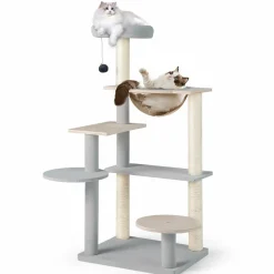Tangkula Modern Cat Tree, 44 Inch Multi-Level Cat Tower with Removable Padded Top Perch