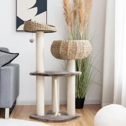 Tangkula Modern Cat Tree for Indoor Cats, 41 Inch Tall Cat Tree with Hand-Made Wicker Cat Condo & Top Perch for Large Cats