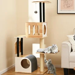 Tangkula Modern Cat Tree, Tall Multi-Level Cat Tower with Double Condos, Jumping Platforms