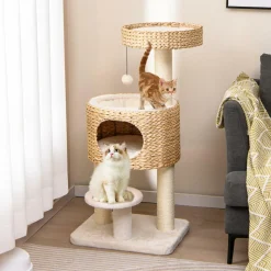 Tangkula Modern Cat Tree, 41 Inch Multi-Level Cat Tower with Cattail Fluff Condo & Top Perch