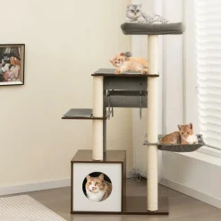 Tangkula Modern Cat Tree for Indoor Cats, 53 Inch Tall Cat Tree Tower with Hammock, Sisal Scratching Posts, Top Perch, Tunnel & Cat Condo