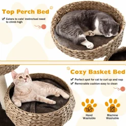 Tangkula Modern Cat Tree for Indoor Cats, 41 Inch Tall Cat Tree with Hand-Made Wicker Cat Condo & Top Perch for Large Cats