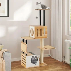 Tangkula Modern Cat Tree, Tall Multi-Level Cat Tower with Double Condos, Jumping Platforms