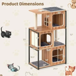 Tangkula Modern Cat Tree, 52 Inch Wooden Cat Condos with Metal Frame, Sisal Scratching Posts & Board
