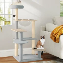 Tangkula Modern Cat Tree, 44 Inch Multi-Level Cat Tower with Removable Padded Top Perch