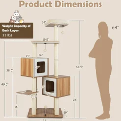 Tangkula Modern Cat Tree for Indoor Cats, 64.5 Inch Tall Cat Tower with Sisal Scratching Posts