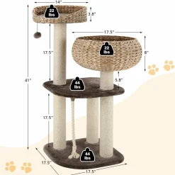 Tangkula Modern Cat Tree for Indoor Cats, 41 Inch Tall Cat Tree with Hand-Made Wicker Cat Condo & Top Perch for Large Cats