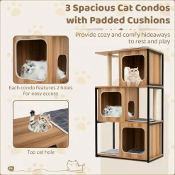 Tangkula Modern Cat Tree, 52 Inch Wooden Cat Condos with Metal Frame, Sisal Scratching Posts & Board