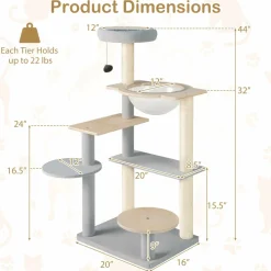 Tangkula Modern Cat Tree, 44 Inch Multi-Level Cat Tower with Removable Padded Top Perch