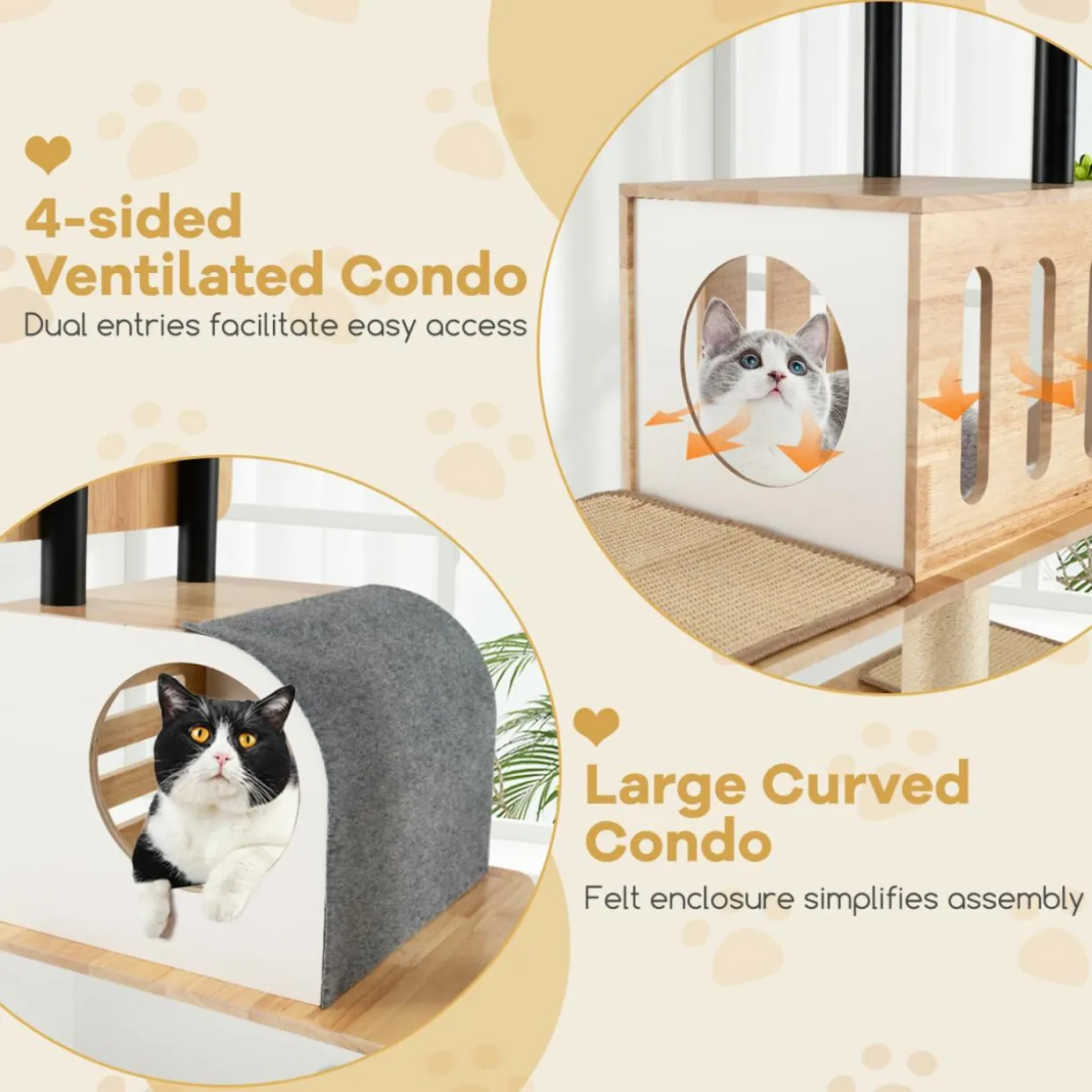 Tangkula Modern Cat Tree, Tall Multi-Level Cat Tower with Double Condos, Jumping Platforms