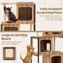 Tangkula Modern Cat Tree, 52 Inch Wooden Cat Condos with Metal Frame, Sisal Scratching Posts & Board